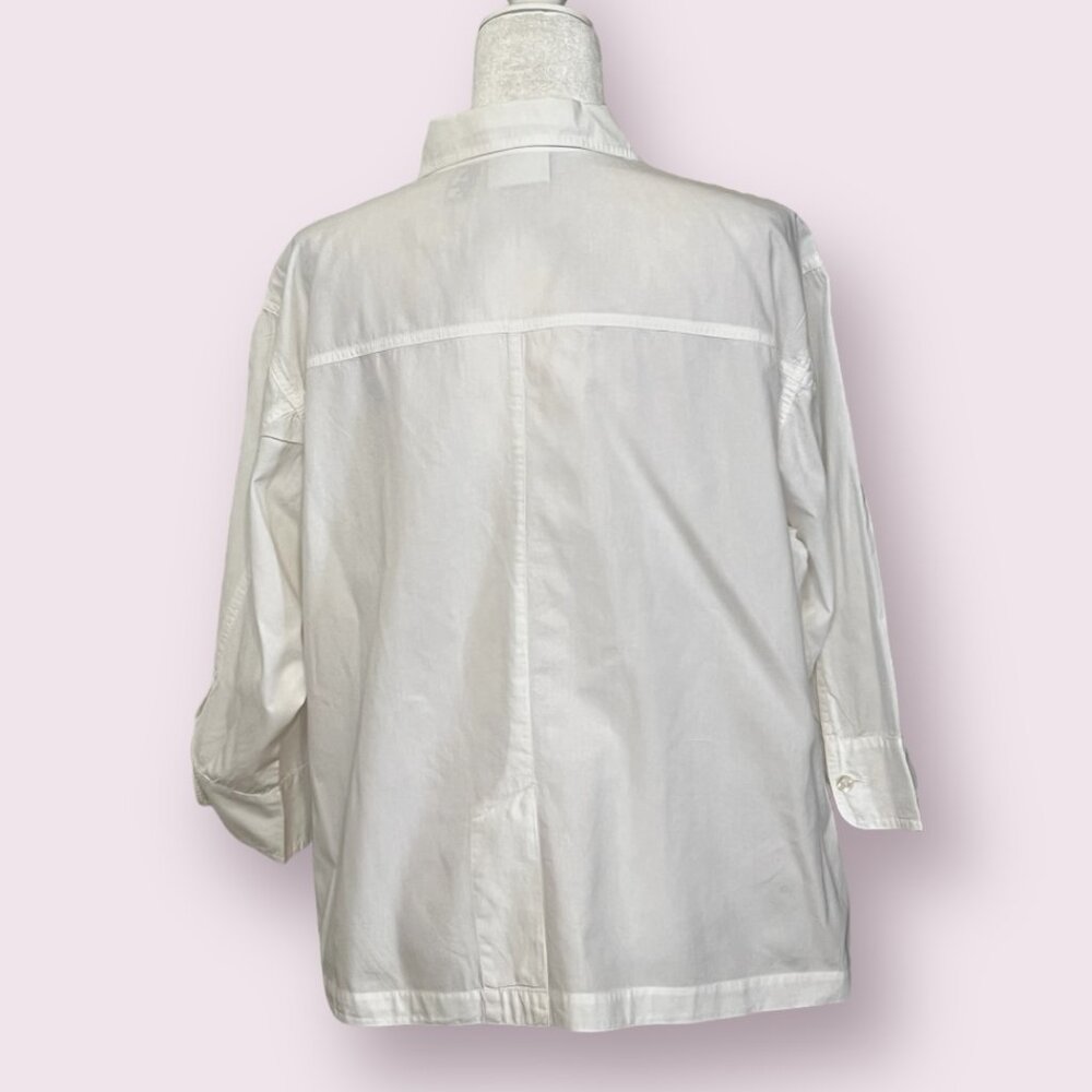 Chico's Design Women's Top Button Down Shirt White 3/4 Sleeve Size XL - Picture 2 of 9